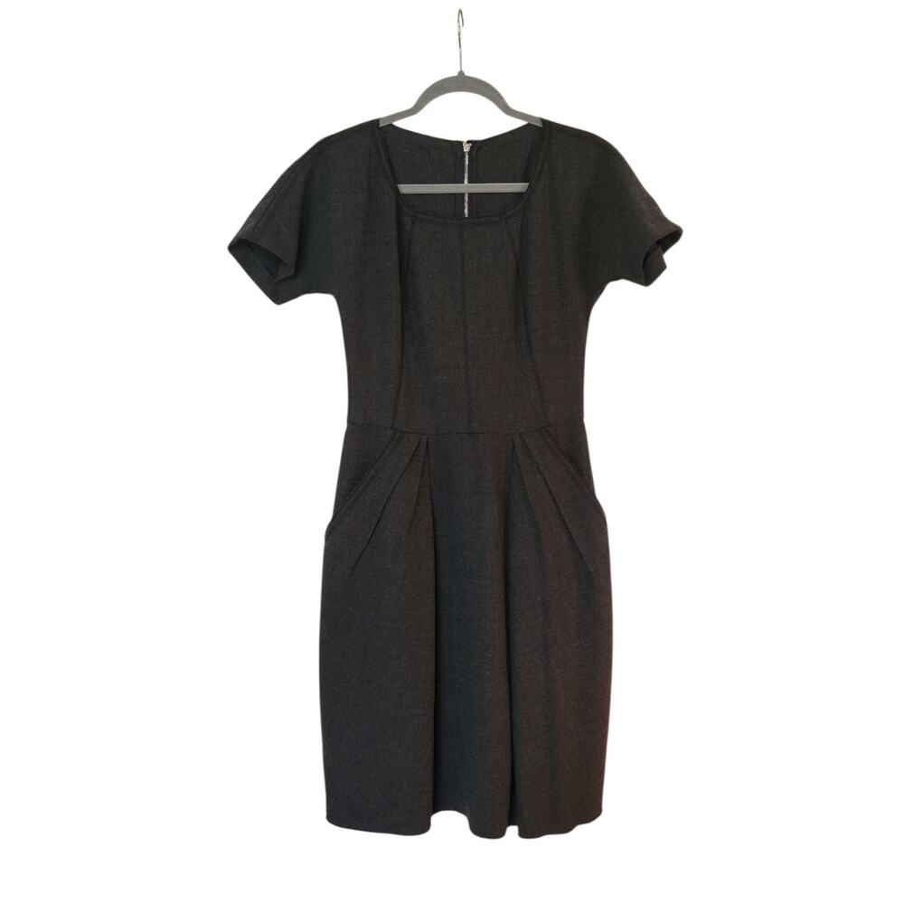 Dolce & Gabbana Virgin Wool Charcoal Gray Pleated Short Sleeve Dress Size 38 (2)